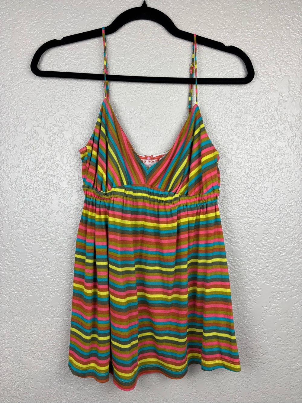 Free People Y2K Rainbow Stripe Babydoll Cami Top Women Large Cotton Summer Boho - Picture 2 of 11